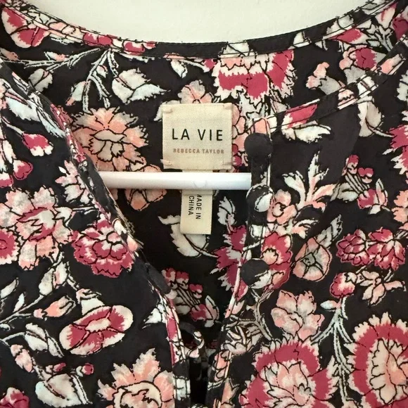 Rebecca Taylor Black and Pink Floral Blouse - Picture 3 of 5